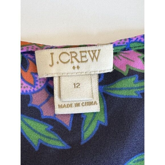 J. Crew Navy Colorful Damask Mirror Image Peplum Hem Top Tank Blouse Sz 12 EUC - Picture 12 of 16